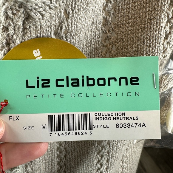 Liz Claiborne Petite M Knit Linen Cotton Button Vest Top Neutral Beige New - Picture 7 of 8